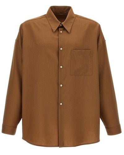 Marni Logo-patch Long Sleeved Shirt - Brown