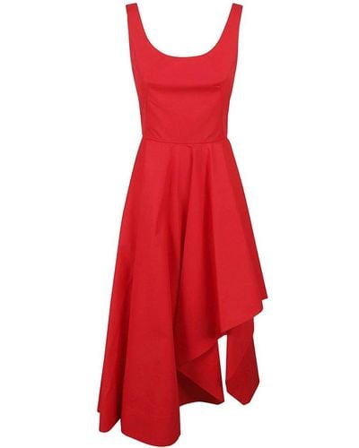 Alexander McQueen Asymmetric Sleeveless Long Dress - Red