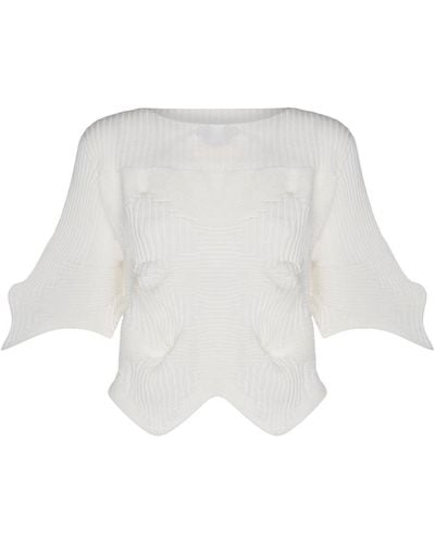Issey Miyake Boat Neck Knitted Sweater - White