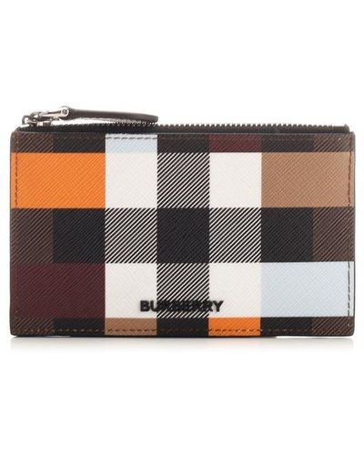 Burberry Colour-block Checked Zipped Card Case - White