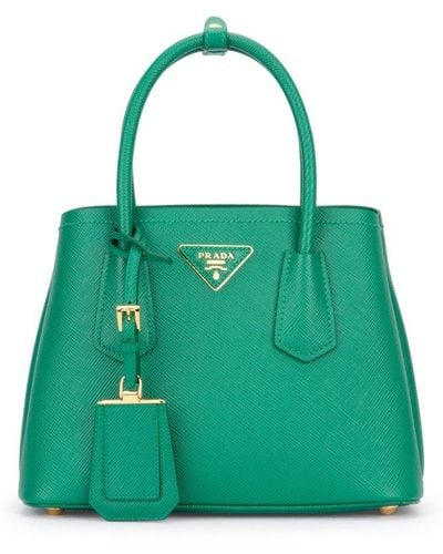 Prada Logo Detailed Top Handle Tote Bag - Green