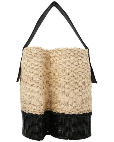 Sacai Woven Two Toned Top Handle Bag - Natural