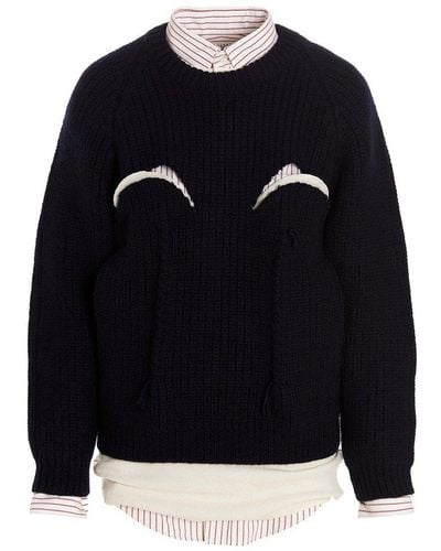 Maison Margiela Cut-out Detail Ribbed Sweater - Blue