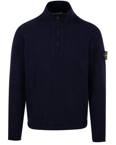 Stone Island Compass-patch Half-zipped Sweater - Blue