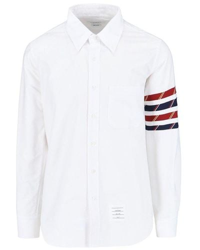 Thom Browne Stripe Detailed Long-sleeved Shirt - White