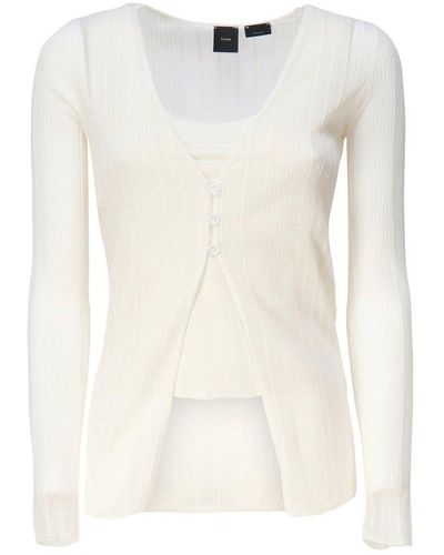 Pinko V-neck Long-sleeved Cardigan - White