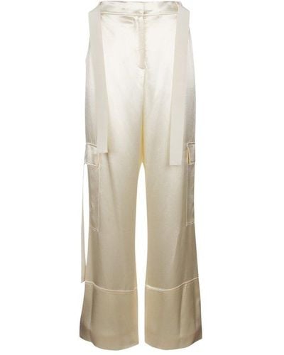 Calvin Klein Satin Wide Leg Cargo Trousers - White