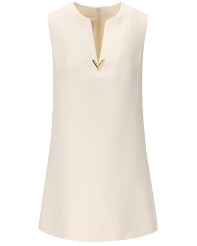 Valentino Logo Plaque Sleeveless Dress - White