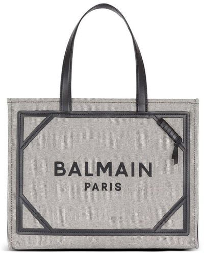 Balmain Logo Embroidered Top Handle Bag - Grey
