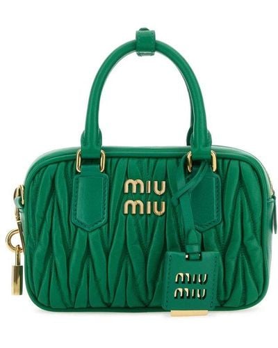 Miu Miu Matelassé Logo Plaque Mini Tote Bag - Green
