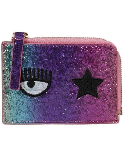 Chiara Ferragni Eyestar Detailed Glitter Zipped Wallet - Purple