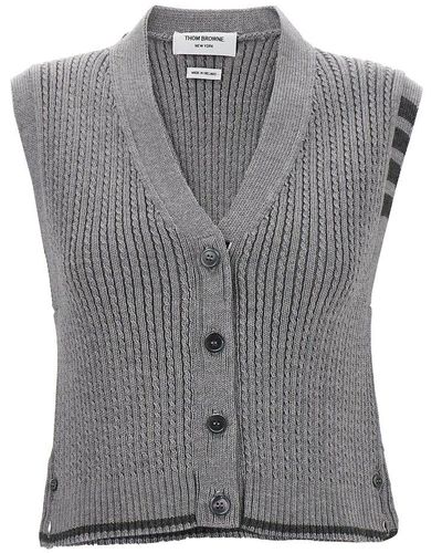 Thom Browne Button Up Cropped Vest - Gray
