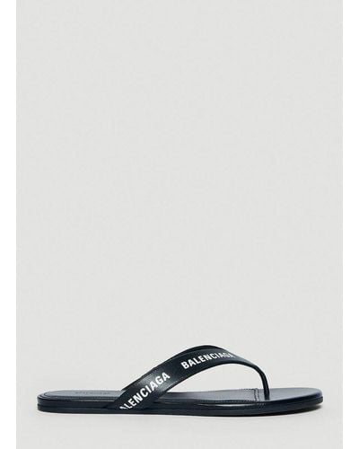 Balenciaga Logo Print Leather Flip Flops - Black