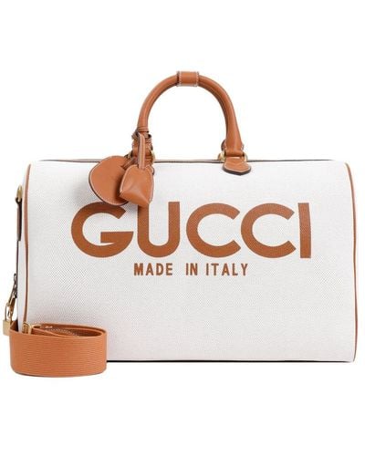 Gucci Logo Printed Large Duffle Bag - White