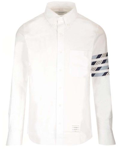 Thom Browne 4-bar Striped Buttoned Shirt - White