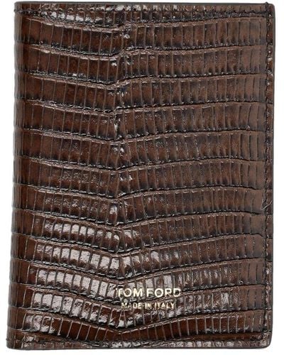 Tom Ford Glossy Printed Croc Cardholder - Brown