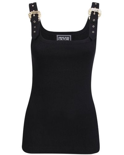 Versace Buckle-embellished Ribbed Sleeveless Tank Top - Black