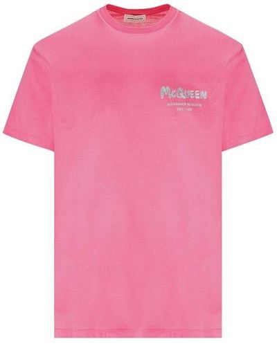 Alexander McQueen Logo Printed Crewneck T-shirt - Pink