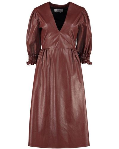 MSGM Leather Effect V-neck Dress - Brown