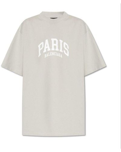 Balenciaga Paris Logo Printed Oversized T-shirt - White