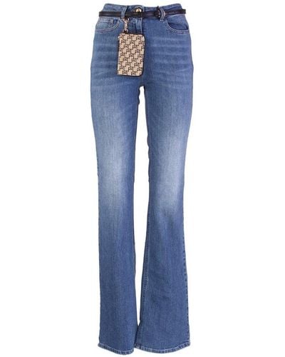 Elisabetta Franchi Belted Bootcut Jeans - Blue