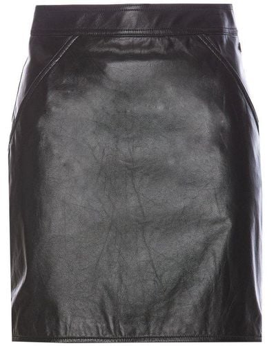 Bally High-waisted Mini Leather Skirt - Gray