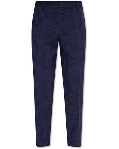 Versace Wool Pleat-Front Pants - Blue