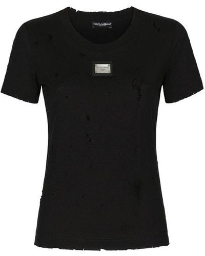 Dolce & Gabbana Logo-plaque Distressed Crewneck T-shirt - Black