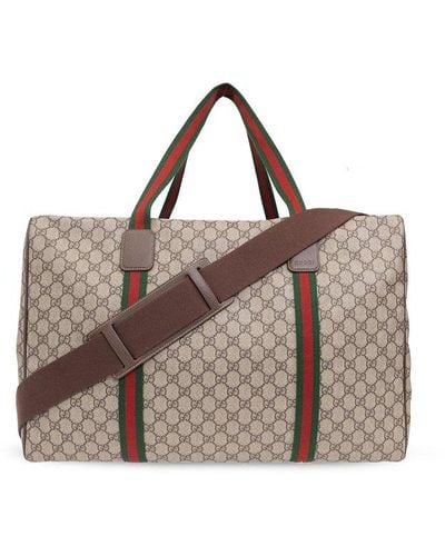 Gucci Web Detailed Maxi Duffle Bag - Brown