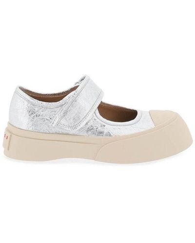 Marni Mary Jane Metallic Wrinkled Sneakers - White