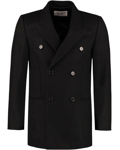 Saint Laurent Virgin Wool Double-breasted Coat - Black