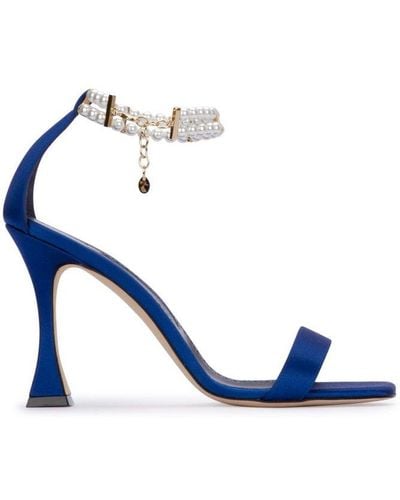 Manolo Blahnik Chain Embellished Strap Heeled Sandals - Blue