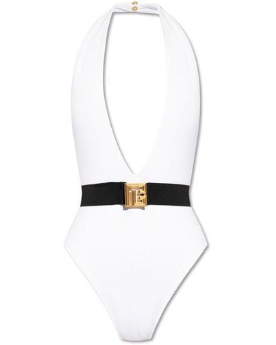 Balmain Open Back One Piece Swimsuit - White