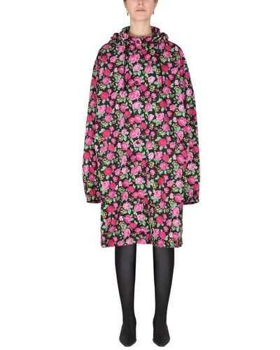 Balenciaga Floral Pattern Hooded Coat - Red