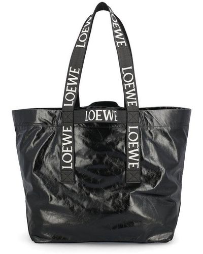 Loewe Leather Fold Over Tote Bag. - Black