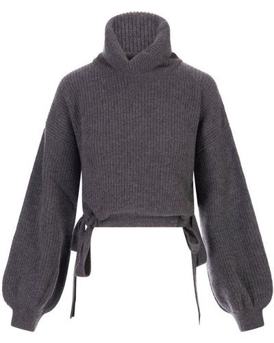 MSGM Dark Turtleneck Pullover With Side Ties - Blue