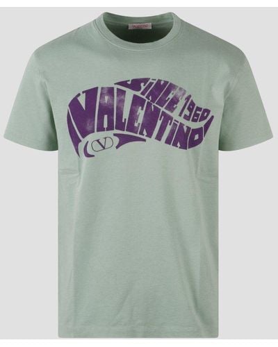 Valentino Logo Printed Crewneck T-shirt - Grey