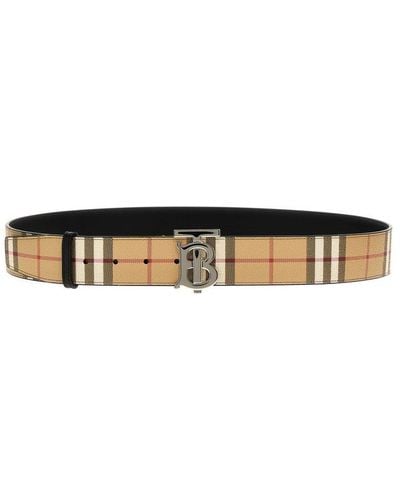 Burberry Tb Belt In Leather And Check - Gray
