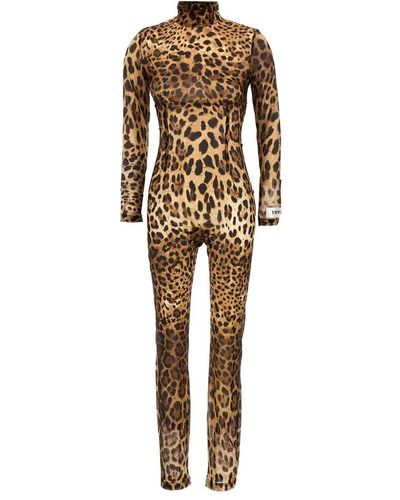 Dolce & Gabbana Sheer Leopard-printed Jumpsuit - White