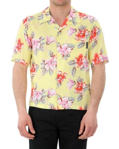 Palm Angels Short Sleeved Floral Printed Shirt - Yellow