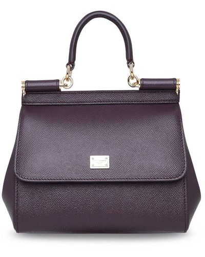Dolce & Gabbana Sicily Medium Leather Tote Bag - Purple