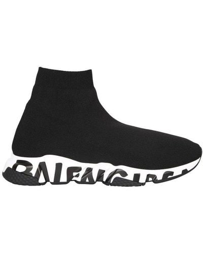 Balenciaga Speed Graffiti Logo-print Stretch-knit Trainers - Black