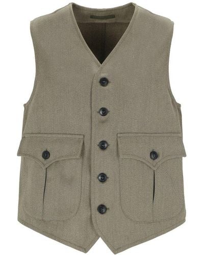 Fortela V-neck Buttoned Vest - Grey