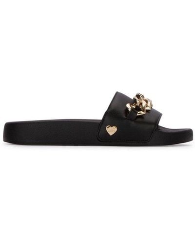 Love Moschino Logo Patch Chain-link Detailed Slides - Black