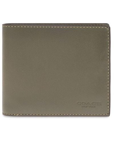 COACH Leather Wallet With Logo, - Grey