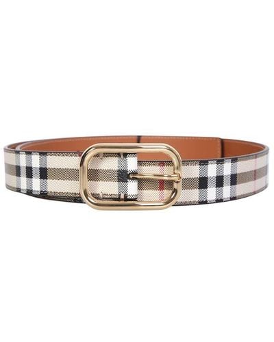Burberry Belt With Gold Buckle And Iconic Vintage Check Print By - White