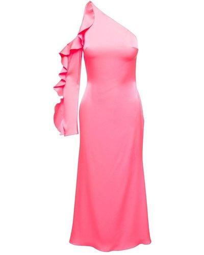 David Koma One-sleeved Ruffled Midi Dress - Pink