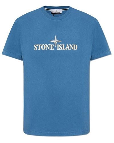 Stone Island Logo Printed Crewneck T-shirt - Blue