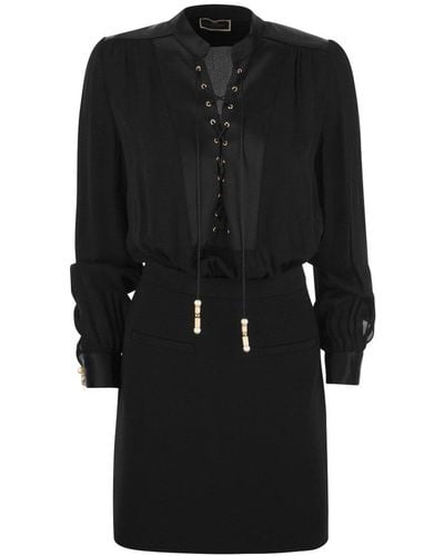 Elisabetta Franchi Viscose Minidress With Bib - Black