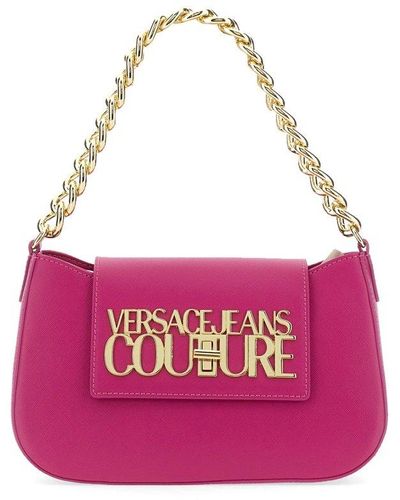 Versace Logo-lettering Chain-strap Flap Shoulder Bag - Pink